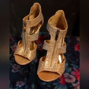 Silver Slippers Sexy Gold Glitter Heels